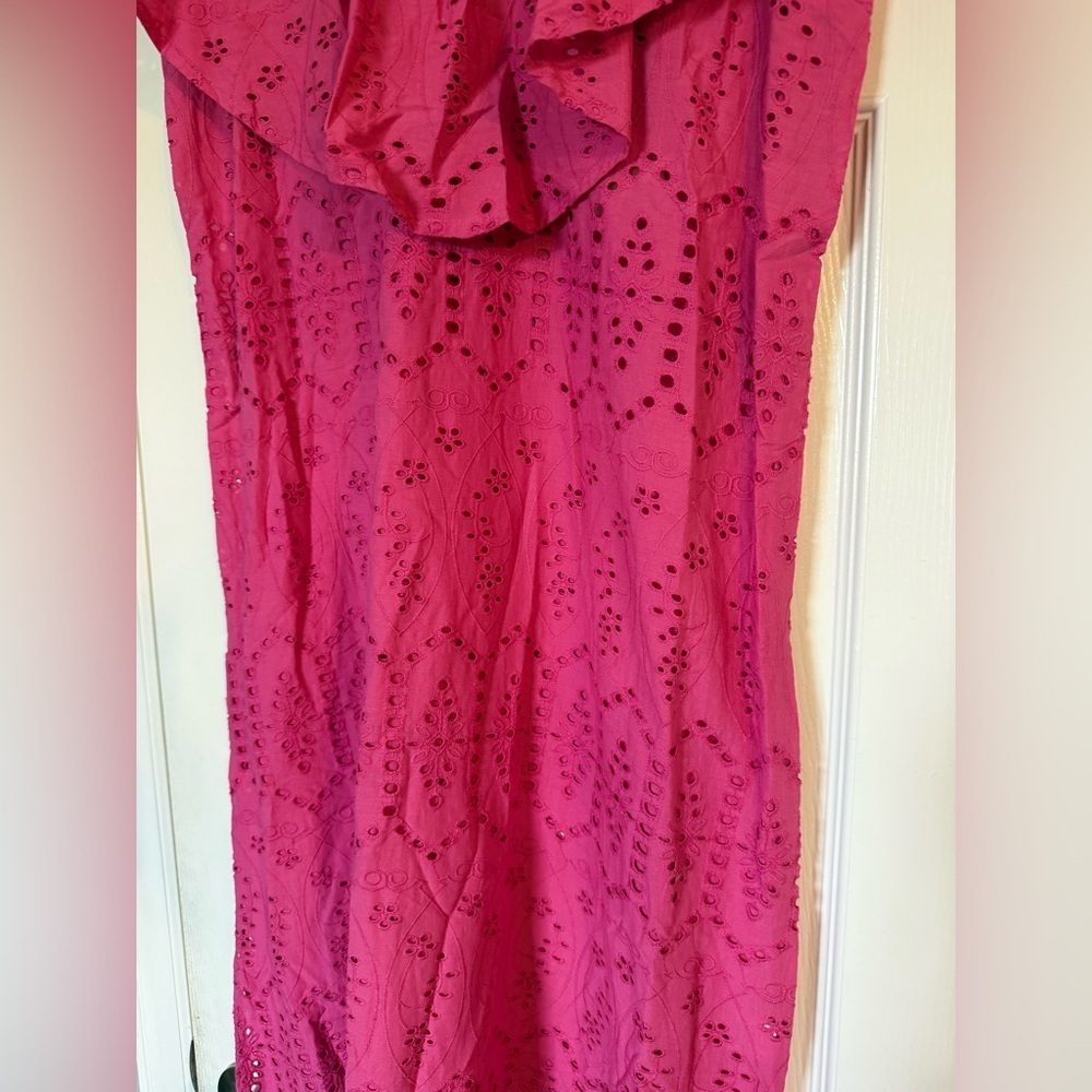 NWT Tuckernuck Fuchsia Pink Eyelet Ruffle Midi Dress size XS - Picture 4 of 10